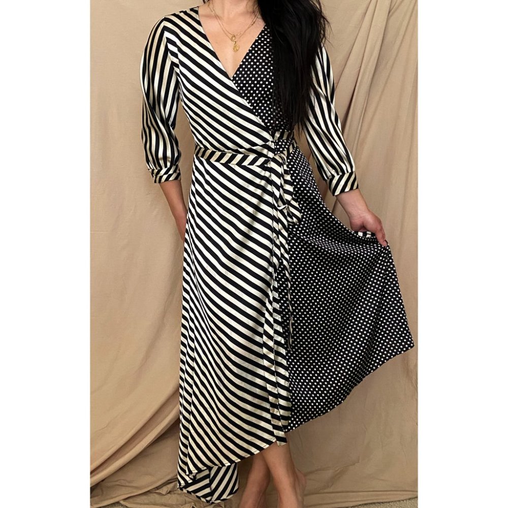 Stradivarius Stripe And Polka Dot Wrap Dress